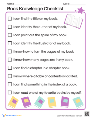 Book Knowledge Checklist for Young Readers