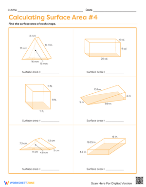 Calculating Surface Area Worksheet: Geometry