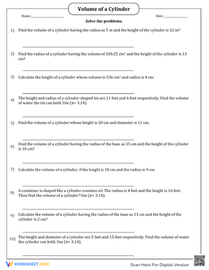 Find the Volume of a Cylinder in Word Problems