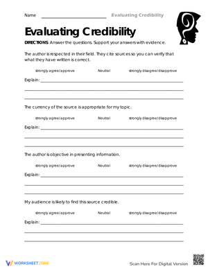 Practice Evaluating Credibility in Sources Worksheet