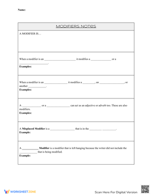 Understand Modifiers with Grammar Note Sheet