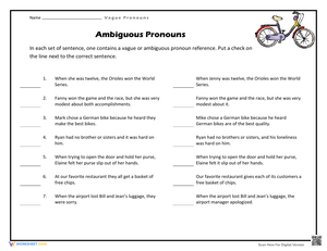Ambiguous Pronouns Worksheet