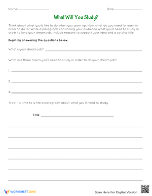 What Will You Study? Worksheet