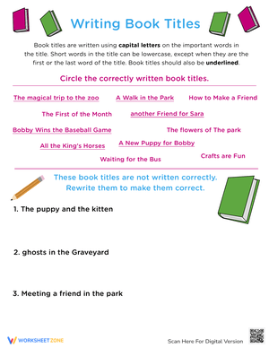Writing Book Titles Worksheet