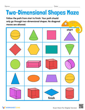 Navigate Two-Dimensional Shapes Maze Worksheet