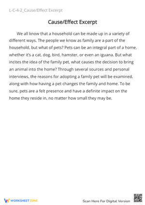 Pets in the Home: Cause & Effect Reading Comprehension (Grades 4-6)