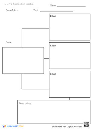 Cause & Effect Graphic Organizer - Printable Worksheet for Grades 2-5