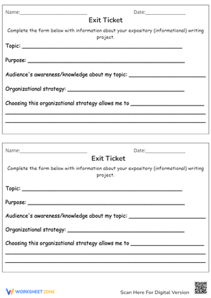 Expository Writing Exit Ticket - Informational Text Reflection Form