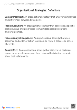 Organizational Strategies: Compare/Contrast, Cause/Effect Definitions