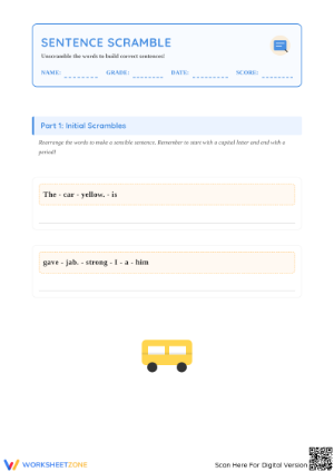 Sentence Scramble Worksheet for Grammar Practice