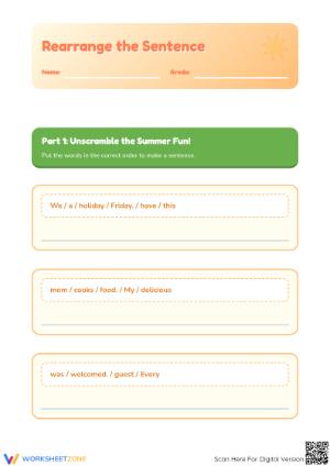 Rearrange the Sentence: Grammar Skills Practice Worksheet for Kids