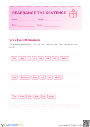 Rearrange Sentences Worksheet - Grammar Practice for Grades 1-3