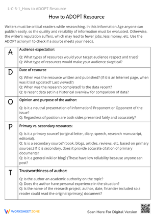 ADOPT Method: Evaluating Sources Worksheet - Critical Thinking