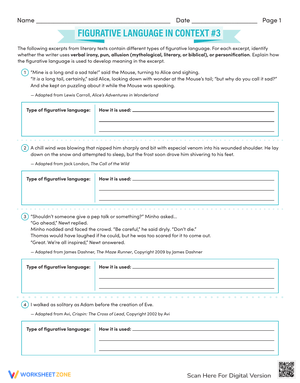 Figurative Language in Context Worksheet