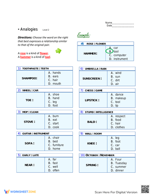 2nd Grade Analogies Worksheet