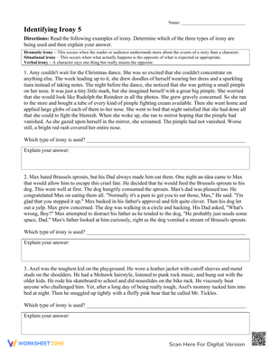 Identifying Irony in Context Worksheet