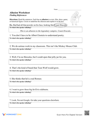 Allusion Worksheet: Finding Literary References