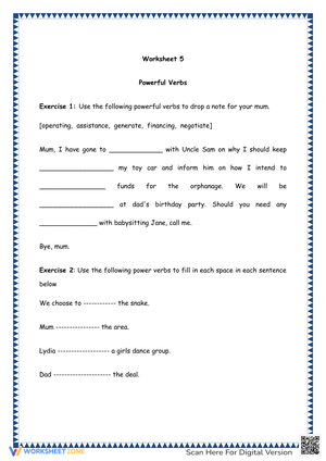 Elevate Writing: Powerful Verbs Worksheet