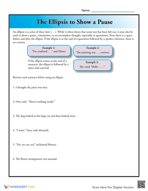 Ellipsis: Use to Show Pause Worksheet