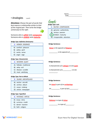 Grade 8 Analogies Worksheet