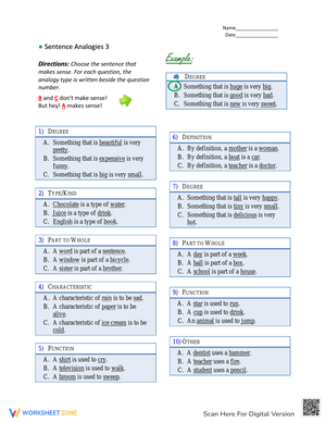 Sentence Analogies Worksheet