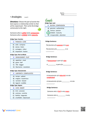 Grade 9 Analogies Worksheet