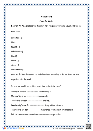 Powerful Verbs Worksheet
