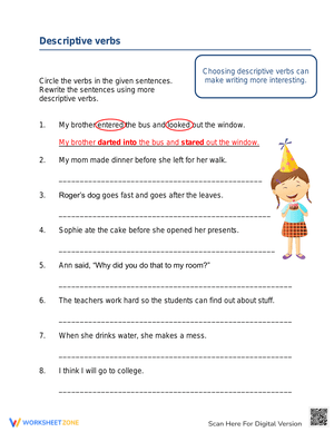 Descriptive Verbs Worksheet