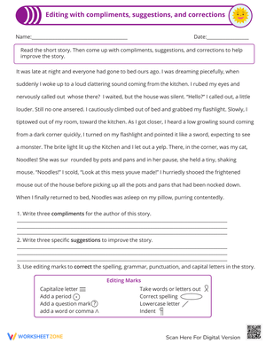 Editing Worksheet: Compliments, Suggestions, Corrections