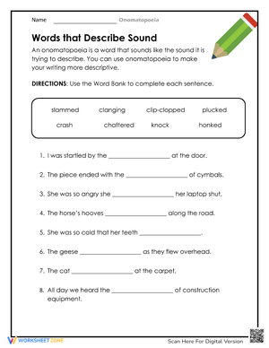 Words that Describe Sound Worksheet