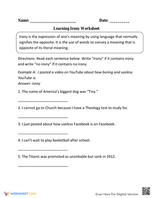 Understanding Irony Worksheet