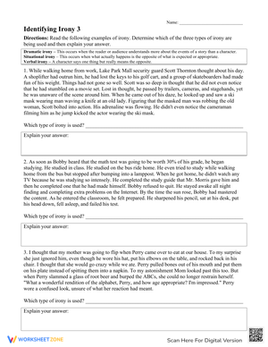 Identifying Irony Worksheet