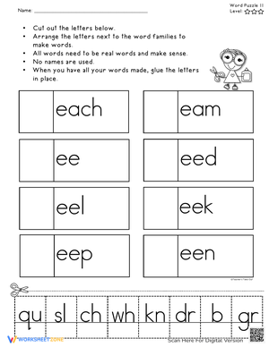 Onset and Rime Word Puzzle Worksheet