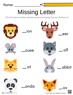 Mammal Worksheet: Fill in the Missing Letter