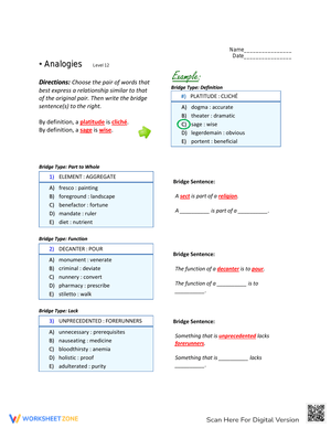 Grade 12 Analogies: Advanced Practice
