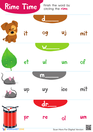 Rime Time Worksheet: Rhyming Fun
