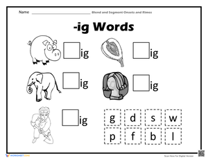Exploring -IG Words: Word Family Worksheet