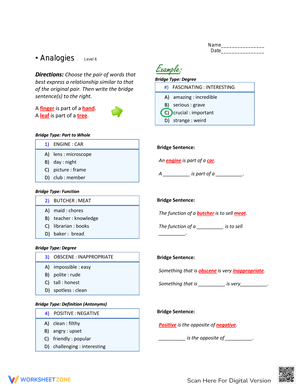 Grade 6 Analogies: Advanced Level Practice