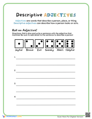 Descriptive Adjective Writing: Roll a Dice Activity