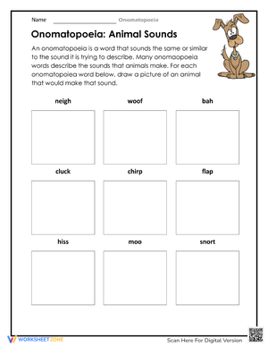 Onomatopoeia Animal Sounds: Fun Draw-and-Match Activity