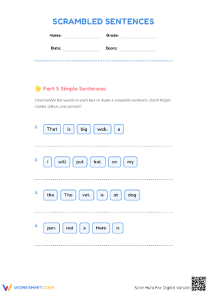 Unscramble The Sentences Grammar Practice Worksheet