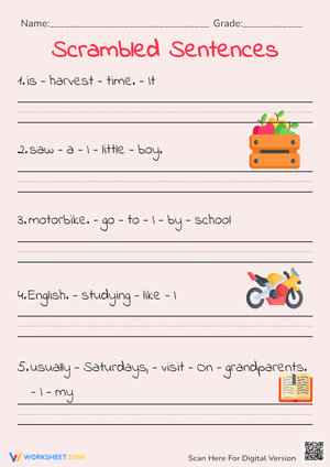 Scrambled Sentences Grammar and Handwriting Practice