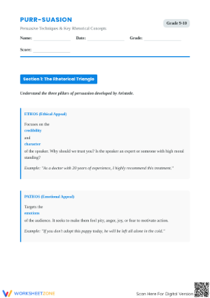 RI.9-10.6 Worksheet: Essential Rhetoric — Grade 9-10 Aligned