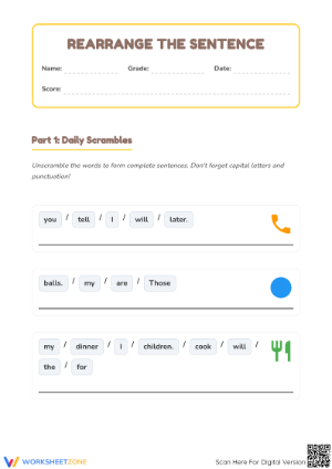Scrambled Sentences - Grammar Practice for Kids (Grades 1-3)