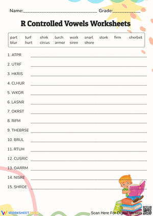 R-Controlled Vowels Word Scramble Worksheet