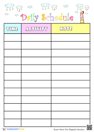 Printable Daily Schedule for Kids' Activities