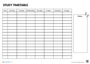 Printable Study Timetable for Students