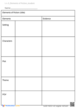 Fiction Elements Analysis Worksheet: Setting, Plot, Characters