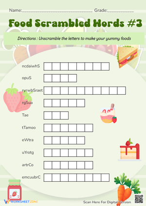 Food Scrambled Words Worksheet: Fun Word Game