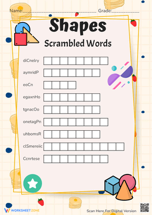 Essential Shapes Word Scramble Worksheet | Grades 1-4
